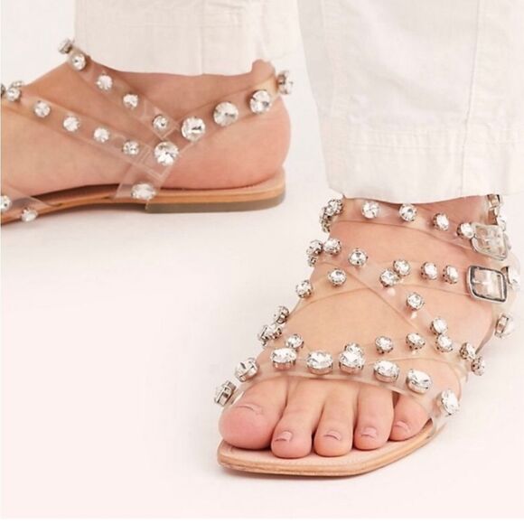 Jeffrey Campbell Rhinestone Studded Clear Strappy Sandals SZ 10 - Picture 1 of 10